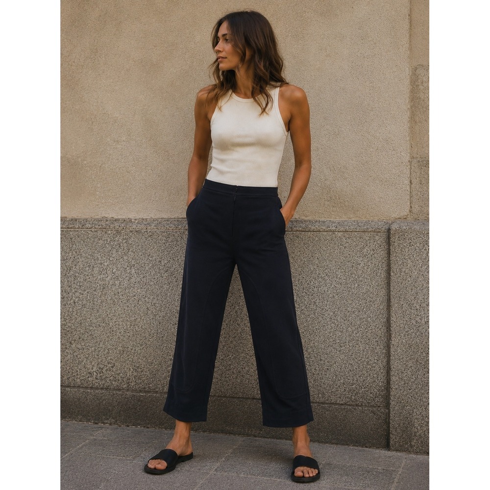Porto SF Vesuvio Navy Blue Japanese Jet Jersey Wide Leg Cropped Pants- Size XS